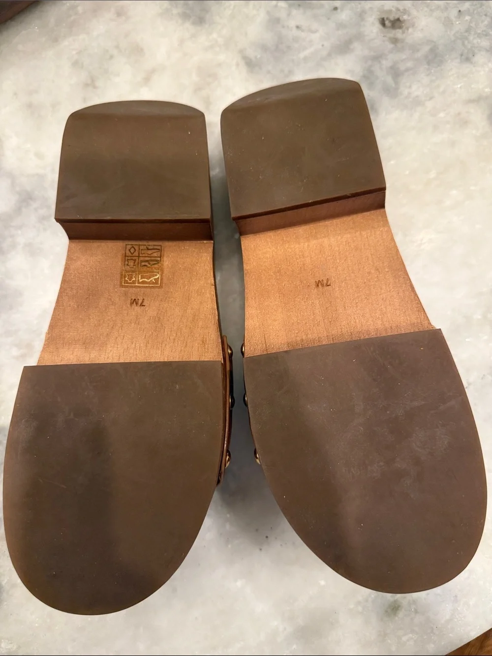Tory Burch Tan Leather Ines Clog Slide with Logo